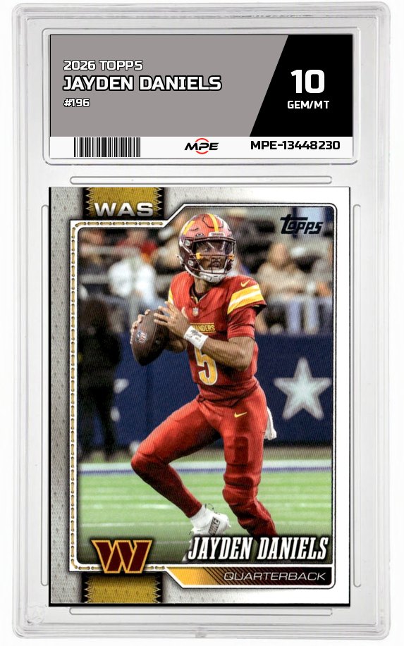 2026 TOPPS #196 JAYDEN DANIELS MPE 10 GEM/MT — graded card auctioned from the MPE vault