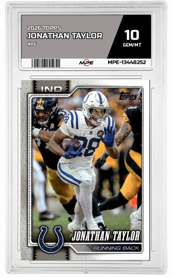 2026 TOPPS #86 JONATHAN TAYLOR MPE 10 GEM/MT — graded card auctioned from the MPE vault