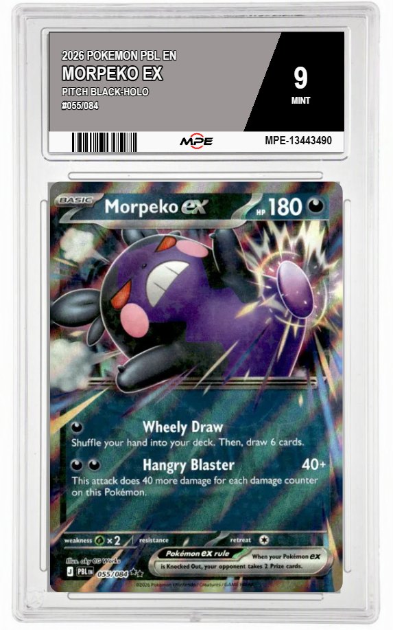 2026 POKEMON PBL EN PITCH BLACK-HOLO #055/084 MORPEKO EX MPE 9 MINT — graded card auctioned from the MPE vault