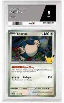 2026 POKEMON 30C EN HOLO #119/128 SNORLAX MPE 9 MINT — graded card up for auction