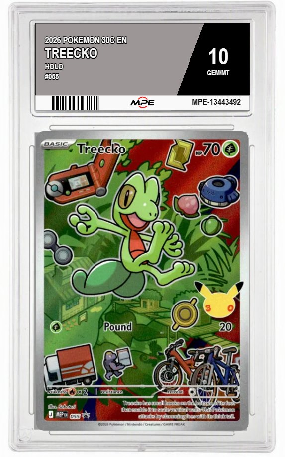 2026 POKEMON 30C EN HOLO #055 TREECKO MPE 10 GEM/MT — graded card auctioned from the MPE vault