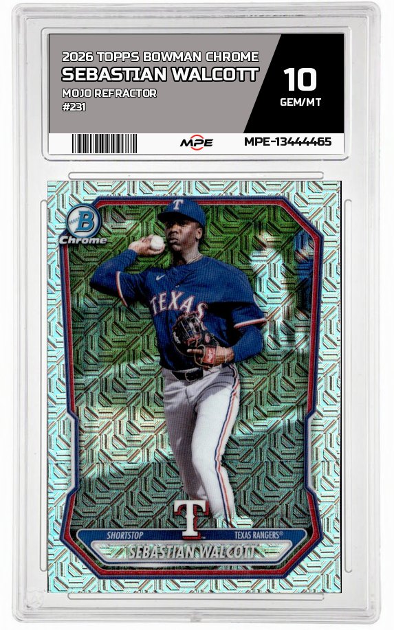 2026 TOPPS BOWMAN CHROME MOJO REFRACTOR #231 SEBASTIAN WALCOTT MPE 10 GEM/MT — graded card auctioned from the MPE vault