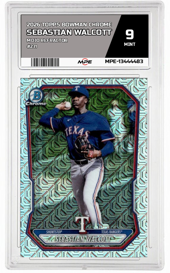 2026 TOPPS BOWMAN CHROME MOJO REFRACTOR #231 SEBASTIAN WALCOTT MPE 9 MINT — graded card auctioned from the MPE vault