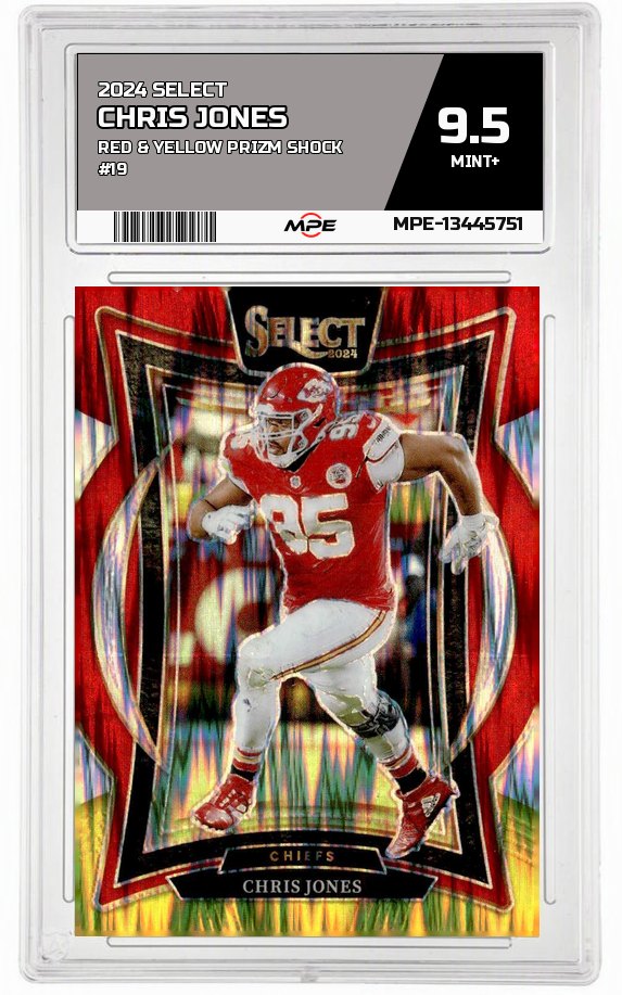 2024 SELECT Red & Yellow Prizm Shock #19 CHRIS JONES MPE 9.5 MINT+ — graded card auctioned from the MPE vault