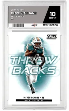 2025 SCORE THROWBACKS #9 DE'VON ACHANE MPE 10 GEM/MT — graded card up for auction