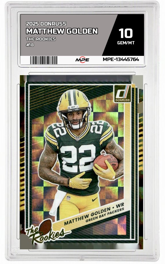 2025 DONRUSS THE ROOKIES #18 MATTHEW GOLDEN MPE 10 GEM/MT — graded card auctioned from the MPE vault