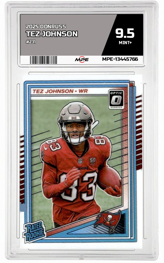 2025 DONRUSS #231 TEZ JOHNSON MPE 9.5 MINT+ — graded card auctioned from the MPE vault