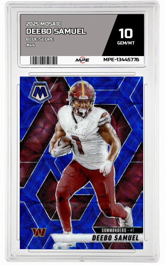 2025 MOSAIC BLUE SCOPE #44 DEEBO SAMUEL MPE 10 GEM/MT — graded card auctioned from the MPE vault
