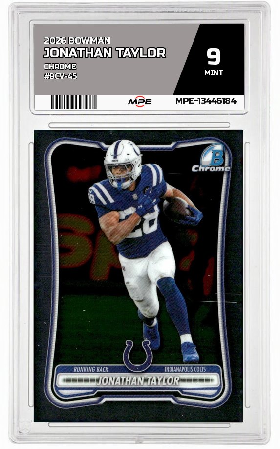 2026 BOWMAN CHROME #BCV-45 JONATHAN TAYLOR MPE 9 MINT — graded card auctioned from the MPE vault