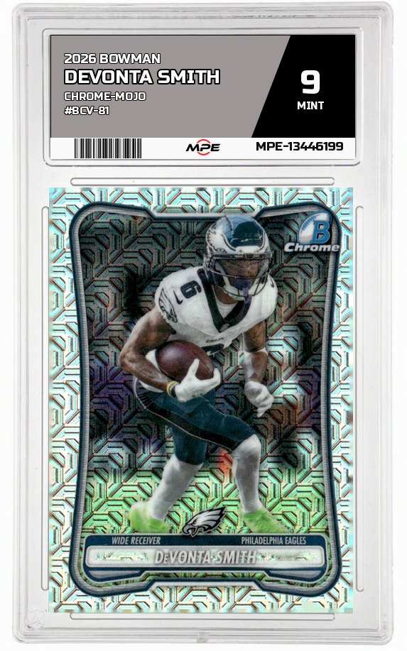 2026 BOWMAN CHROME-MOJO #BCV-81 DEVONTA SMITH MPE 9 MINT — graded card auctioned from the MPE vault