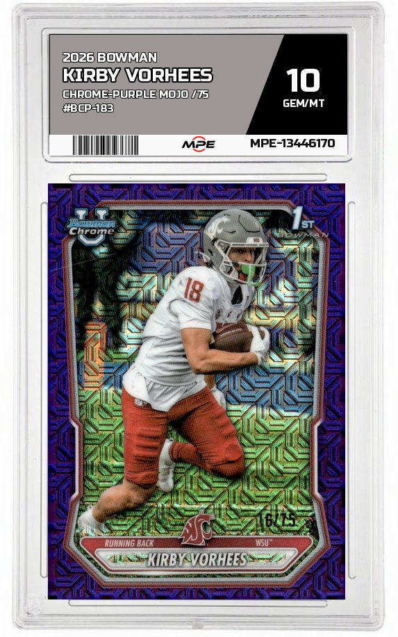 2026 BOWMAN CHROME-PURPLE MOJO /75 #BCP-183 KIRBY VORHEES MPE 10 GEM/MT — graded card auctioned from the MPE vault