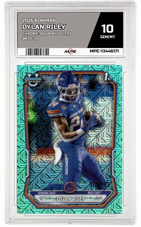 2026 BOWMAN CHROME-Aqua Mojo /199 #BCP-20 DYLAN RILEY MPE 10 GEM/MT — graded card auctioned from the MPE vault
