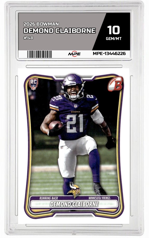 2026 BOWMAN #148 DEMOND CLAIBORNE MPE 10 GEM/MT — graded card auctioned from the MPE vault