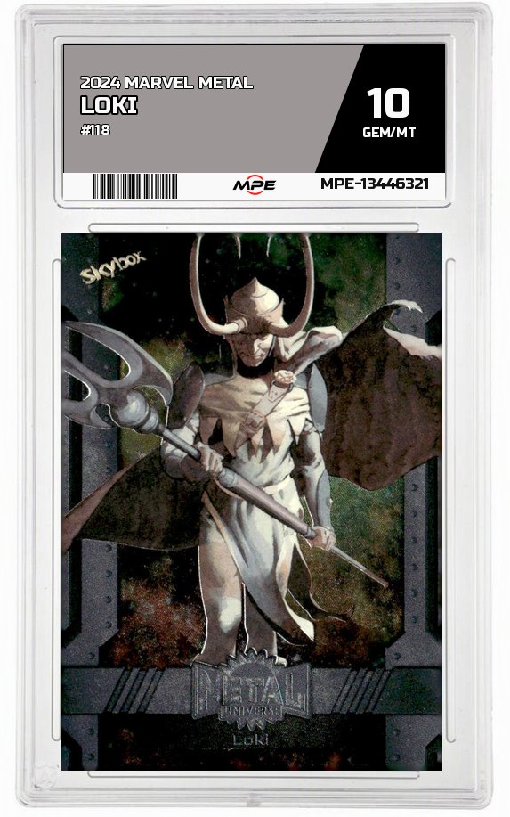 2024 MARVEL METAL #118 LOKI MPE 10 GEM/MT — graded card auctioned from the MPE vault