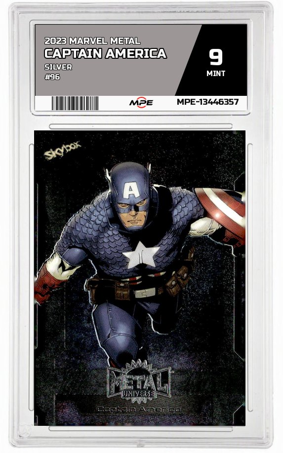 2023 MARVEL METAL SILVER #96 CAPTAIN AMERICA MPE 9 MINT — graded card auctioned from the MPE vault
