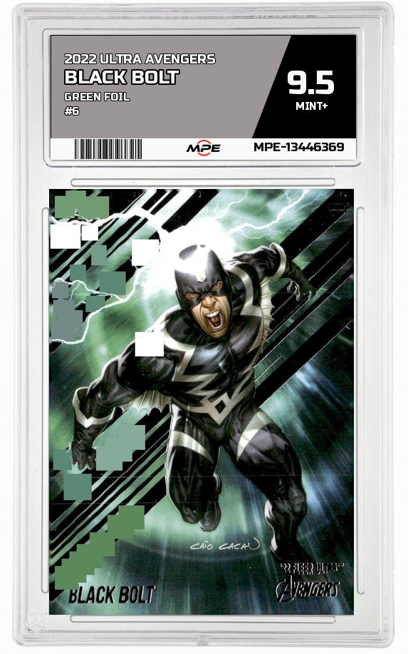 2022 ULTRA AVENGERS GREEN FOIL #6 BLACK BOLT MPE 9.5 MINT+ — graded card auctioned from the MPE vault