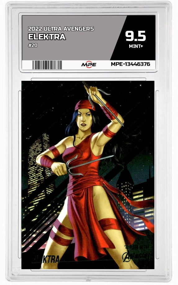 2022 ULTRA AVENGERS #20 ELEKTRA MPE 9.5 MINT+ — graded card auctioned from the MPE vault