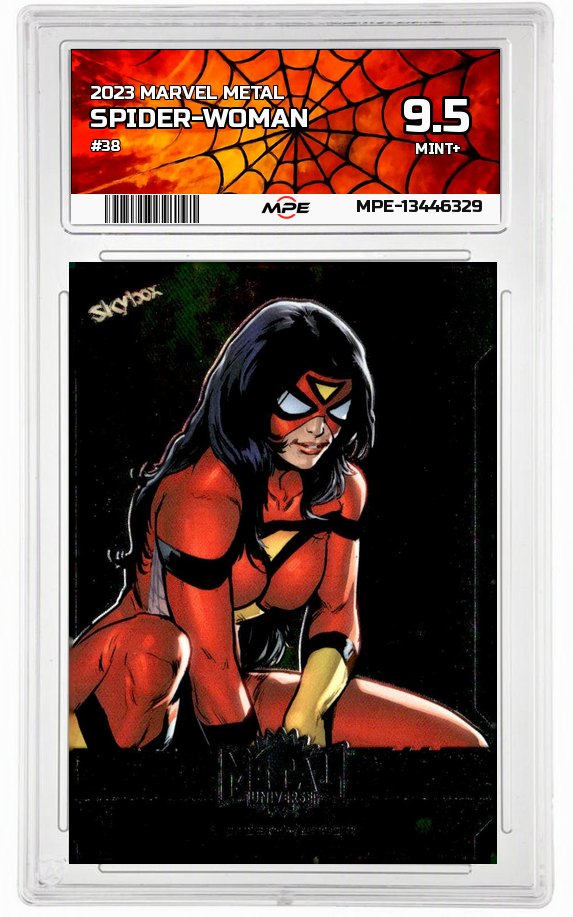 2023 MARVEL METAL #38 SPIDER-WOMAN MPE 9.5 MINT+ — graded card auctioned from the MPE vault
