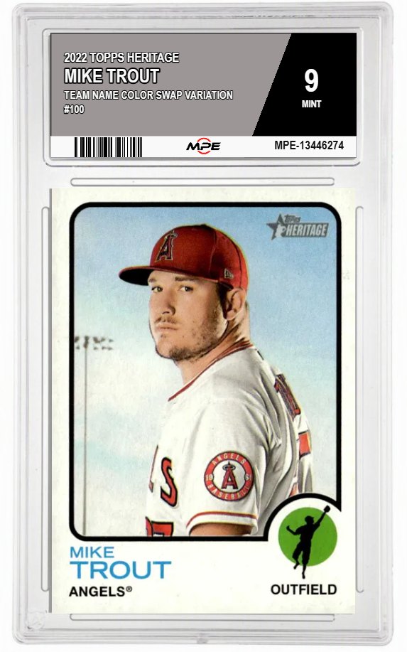 2022 TOPPS HERITAGE Team Name Color Swap Variation #100 MIKE TROUT MPE 9 MINT — graded card auctioned from the MPE vault