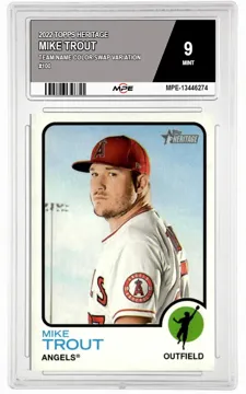 2022 TOPPS HERITAGE Team Name Color Swap Variation #100 MIKE TROUT MPE 9 MINT — graded card up for auction