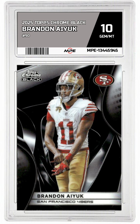 2025 TOPPS CHROME BLACK #90 BRANDON AIYUK MPE 10 GEM/MT — graded card auctioned from the MPE vault