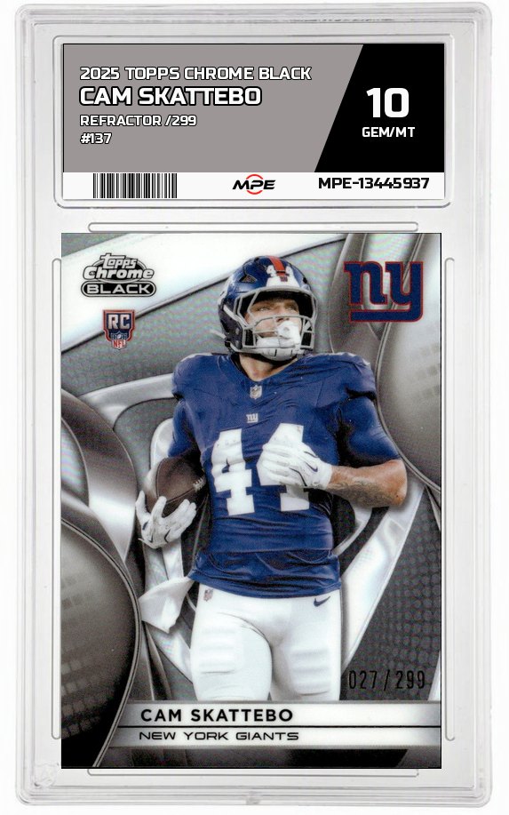 2025 TOPPS CHROME BLACK REFRACTOR /299 #137 CAM SKATTEBO MPE 10 GEM/MT — graded card auctioned from the MPE vault