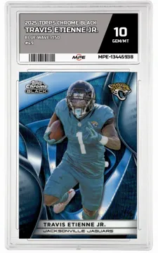 2025 TOPPS CHROME BLACK BLUE WAVE /150 #49 TRAVIS ETIENNE JR. MPE 10 GEM/MT — graded card up for auction