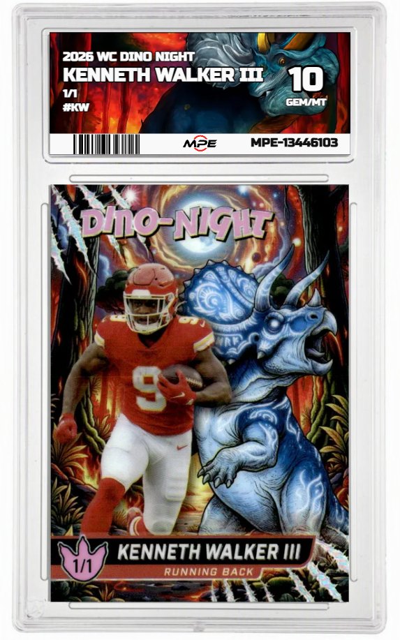 2026 WC DINO NIGHT 1/1 #KW KENNETH WALKER III MPE 10 GEM/MT — graded card auctioned from the MPE vault