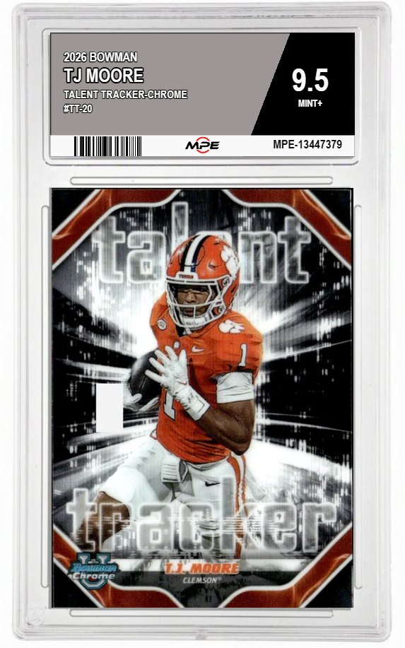 2026 BOWMAN TALENT TRACKER-CHROME #TT-20 TJ MOORE MPE 9.5 MINT+ — graded card auctioned from the MPE vault