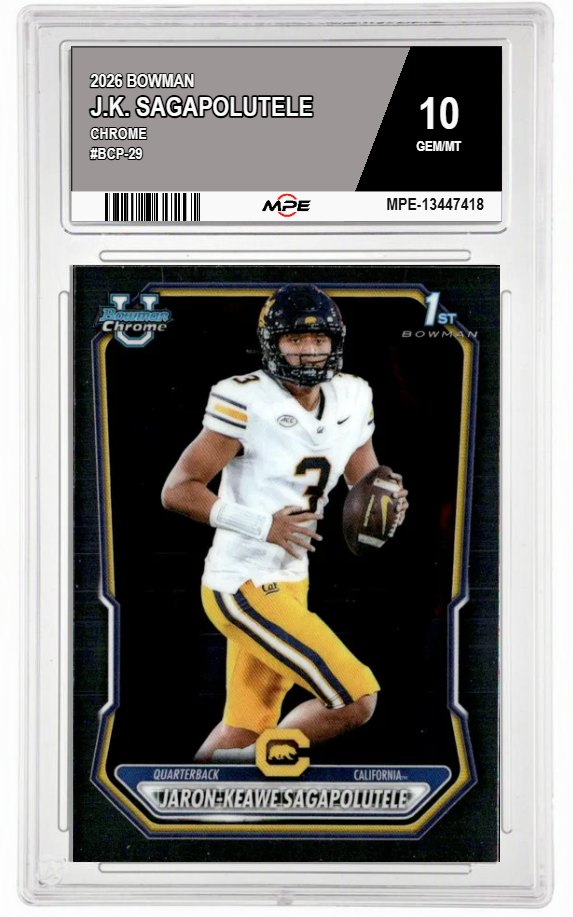 2026 BOWMAN CHROME #BCP-29 J.K. SAGAPOLUTELE MPE 10 GEM/MT — graded card auctioned from the MPE vault
