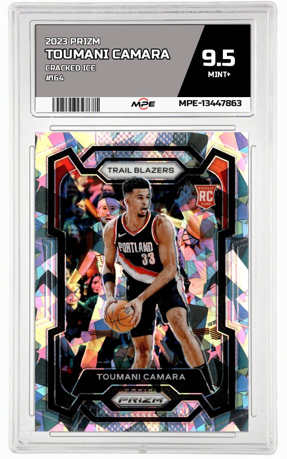 2023 PRIZM CRACKED ICE #164 TOUMANI CAMARA MPE 9.5 MINT+ — graded card auctioned from the MPE vault