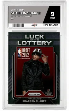 2023 PRIZM LUCK OF THE LOTTERY #10 SHAEDON SHARPE MPE 9 MINT — graded card up for auction