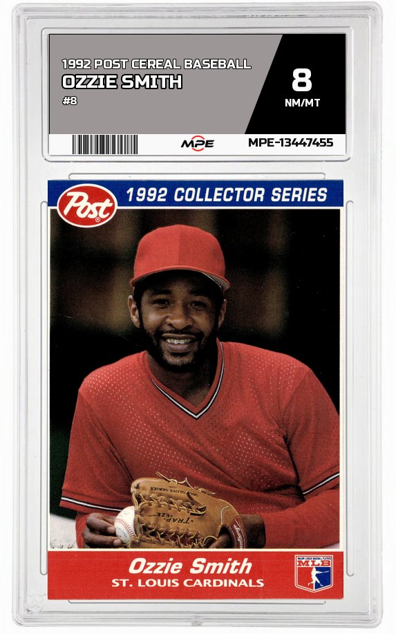 1992 POST CEREAL BASEBALL #8 OZZIE SMITH MPE 8 NM/MT — graded card auctioned from the MPE vault