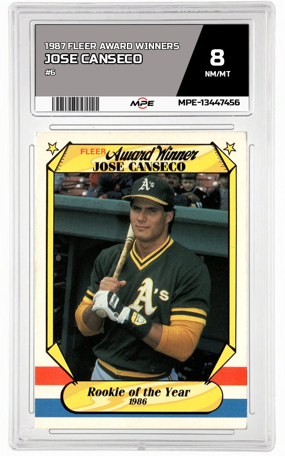 1987 FLEER AWARD WINNERS #6 JOSE CANSECO MPE 8 NM/MT — graded card auctioned from the MPE vault
