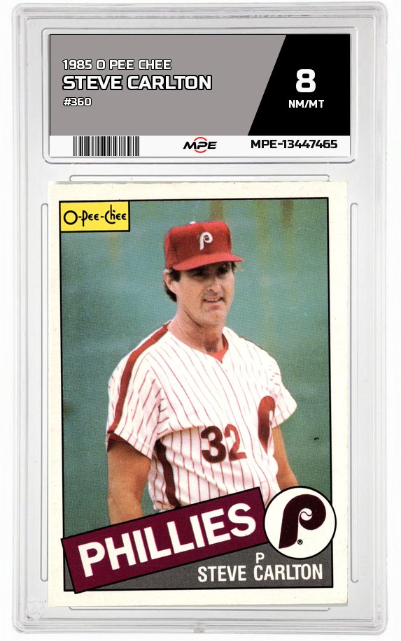 1985 O PEE CHEE #360 STEVE CARLTON MPE 8 NM/MT — graded card auctioned from the MPE vault