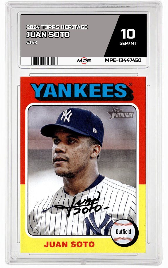 2024 TOPPS HERITAGE #143 JUAN SOTO MPE 10 GEM/MT — graded card auctioned from the MPE vault