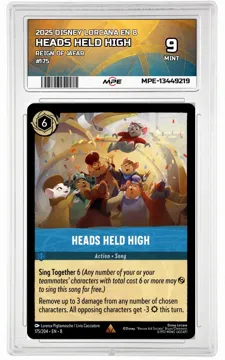 2025 DISNEY LORCANA EN 8 Reign of Jafar #175 HEADS HELD HIGH MPE 9 MINT — graded card up for auction
