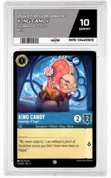 2024 DISNEY LORCANA EN 5 Shimmering Skies #137 KING CANDY MPE 10 GEM/MT — graded card up for auction