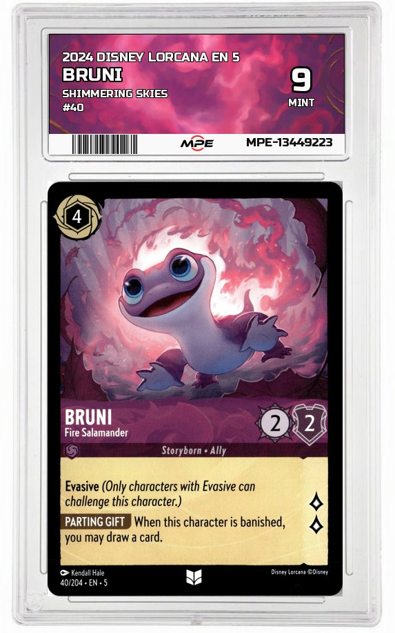 2024 DISNEY LORCANA EN 5 Shimmering Skies #40 BRUNI MPE 9 MINT — graded card auctioned from the MPE vault
