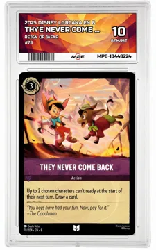 2025 DISNEY LORCANA EN 8 Reign of Jafar #78 Thye Never Come Back MPE 10 GEM/MT — graded card up for auction