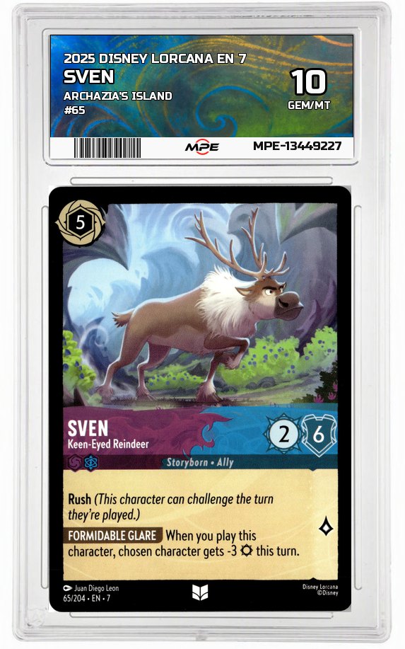 2025 DISNEY LORCANA EN 7 Archazia's Island #65 SVEN MPE 10 GEM/MT — graded card auctioned from the MPE vault