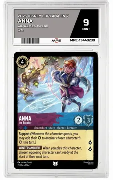 2025 DISNEY LORCANA EN 7 Archazia's Island #72 ANNA MPE 9 MINT — graded card up for auction