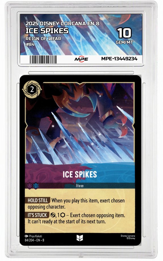 2025 DISNEY LORCANA EN 8 Reign of Jafar #84 ICE SPIKES MPE 10 GEM/MT — graded card auctioned from the MPE vault