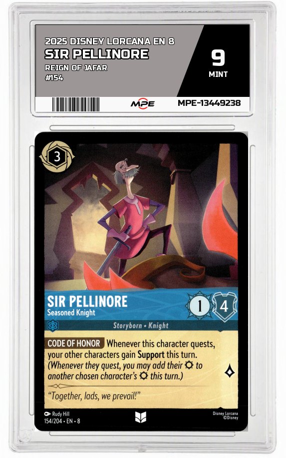 2025 DISNEY LORCANA EN 8 Reign of Jafar #154 SIR PELLINORE MPE 9 MINT — graded card auctioned from the MPE vault