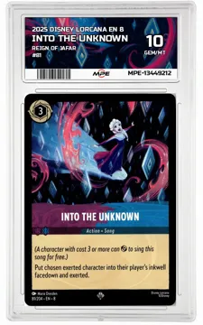 2025 DISNEY LORCANA EN 8 Reign of Jafar #81 Into The UNknown MPE 10 GEM/MT — graded card up for auction