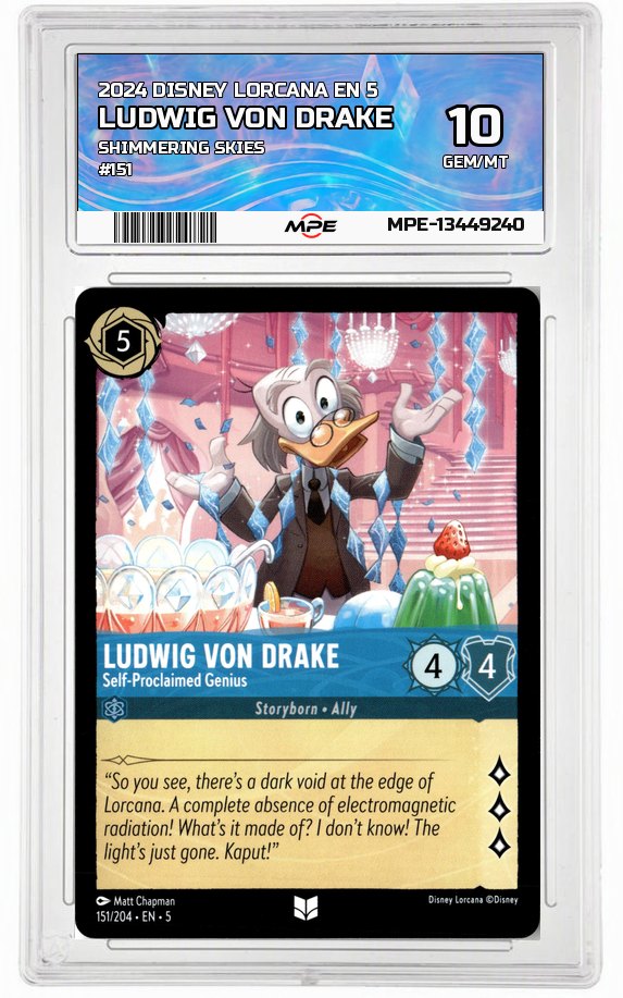 2024 DISNEY LORCANA EN 5 Shimmering Skies #151 LUDWIG VON DRAKE MPE 10 GEM/MT — graded card auctioned from the MPE vault