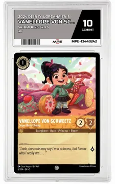 2024 DISNEY LORCANA EN 5 Shimmering Skies #6 VANELLOPE VON SCHWEETZ MPE 10 GEM/MT — graded card up for auction