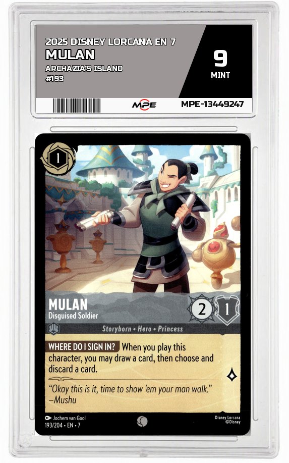 2025 DISNEY LORCANA EN 7 Archazia's Island #193 MULAN MPE 9 MINT — graded card auctioned from the MPE vault