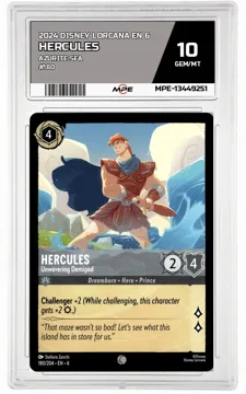 2024 DISNEY LORCANA EN 6 Azurite Sea #180 HERCULES MPE 10 GEM/MT — graded card up for auction