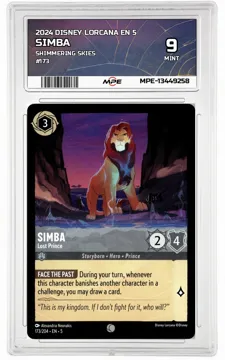 2024 DISNEY LORCANA EN 5 Shimmering Skies #173 SIMBA MPE 9 MINT — graded card up for auction